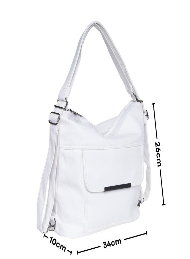 SANTORINI VersaHobo 2-in-1 Convertible Handbag & Backpack for Women | 2 Main Compartments, Front Magnetic Flap & Rear Zipper Pocket, Zipper Closure | Office, college, daily use (White) - Image 2